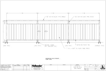 Interna-Rail® 3-Line Picket Handrail, Level, Top Mount